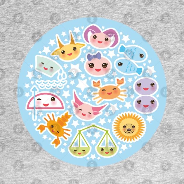 Funny Kawaii zodiac sign (bright blue background) by EkaterinaP